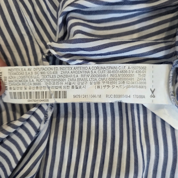 Zara Blue and White Striped Blouse with Floral Embroidery Size Medium - Picture 7 of 8